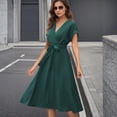 thumbnail image 7 of CIENVNSTG Women’s Dresses Mid Length Dresses a Line Vestidos Slim Fit V Neck Short Sleeve Tight Waist Elegant Splice Lace Up Bow Summer Formal Dresses Green S, 7 of 7