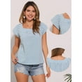 thumbnail image 2 of DARING DIVA Women's Summer Square Neck Gingham Cap Sleeves Blouses S Lake Blue, 2 of 6