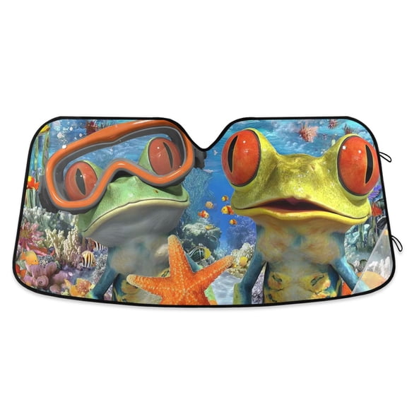 ALAZA Two Frogs Pattern Car Windshield Sun Shade Foldable UV Ray Sunshade Visor Protector 55 x 27.6in