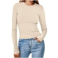 thumbnail image 2 of Fznquz Long Sleeve Womens Tops Trendy Ribbed Knit Plain Shirt Crew Neck Yellow Fall Casual Women Clothes, 2 of 6