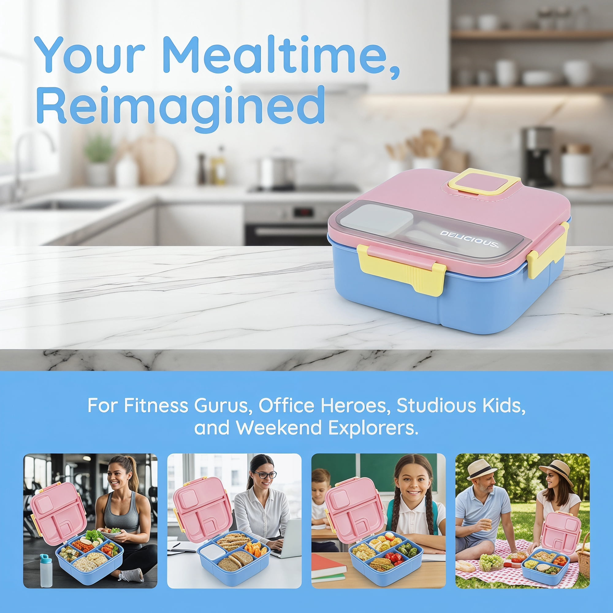 Unique Bargains Portable Leak-Proof Meal Lunch Bento Box Pink