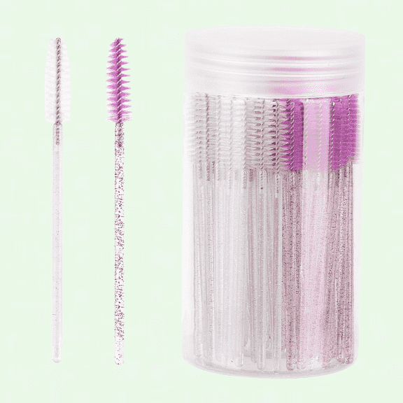 100 pcs Disposable Mascara Wands with Container, Crystal Eyebrow Spoolies Brush for Eyelash Extensions (Purple, White)