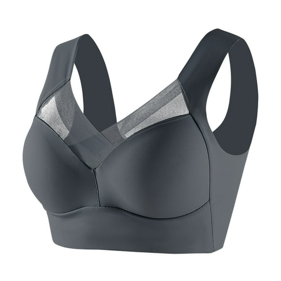 BAOQIN Comfortable Women's Plus Size Bra No Underwire Wide Strap Strapless Push Up Bras with Mesh V-Neck Full Coverage Everyday Wear Bra