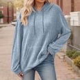 thumbnail image 2 of HNMKIU Women's Solid Color Ribbed Hooded Sweatshirt Long Sleeve Pullover Womens Hoodies Casual Comfortable for Winter Fall 01_Light Blue,XL, 2 of 5