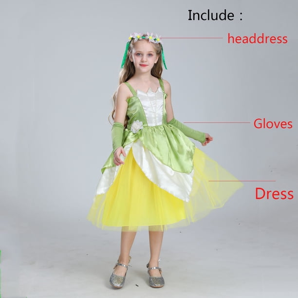 Disfraz de princesa y rana de cuento de hadas para niños niñas Cosplay princesa Tiana tutú vestidos de cumpleaños vestido de fiesta de graduación vestidos VestidoL Gao Jinjia LED
