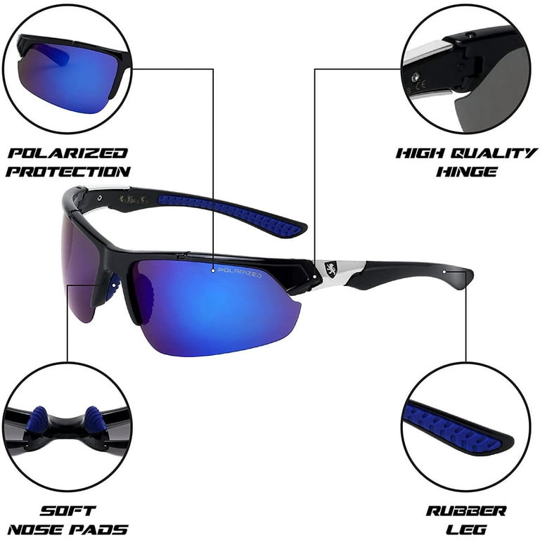Polarized HD Sport Wrap Men Cycling Golf Ski Sunglasses Fishing Driving  Glasses, Block 100% of UVA,UVB and UVC Rays (Blue) 