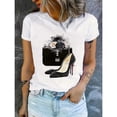 thumbnail image 1 of Camiseta De Cuello Redondo Con Estampado De Tacones Altos, Camiseta De Manga Corta Casual Para Primavera Y Verano, Ropa De Mujer, 1 of 6