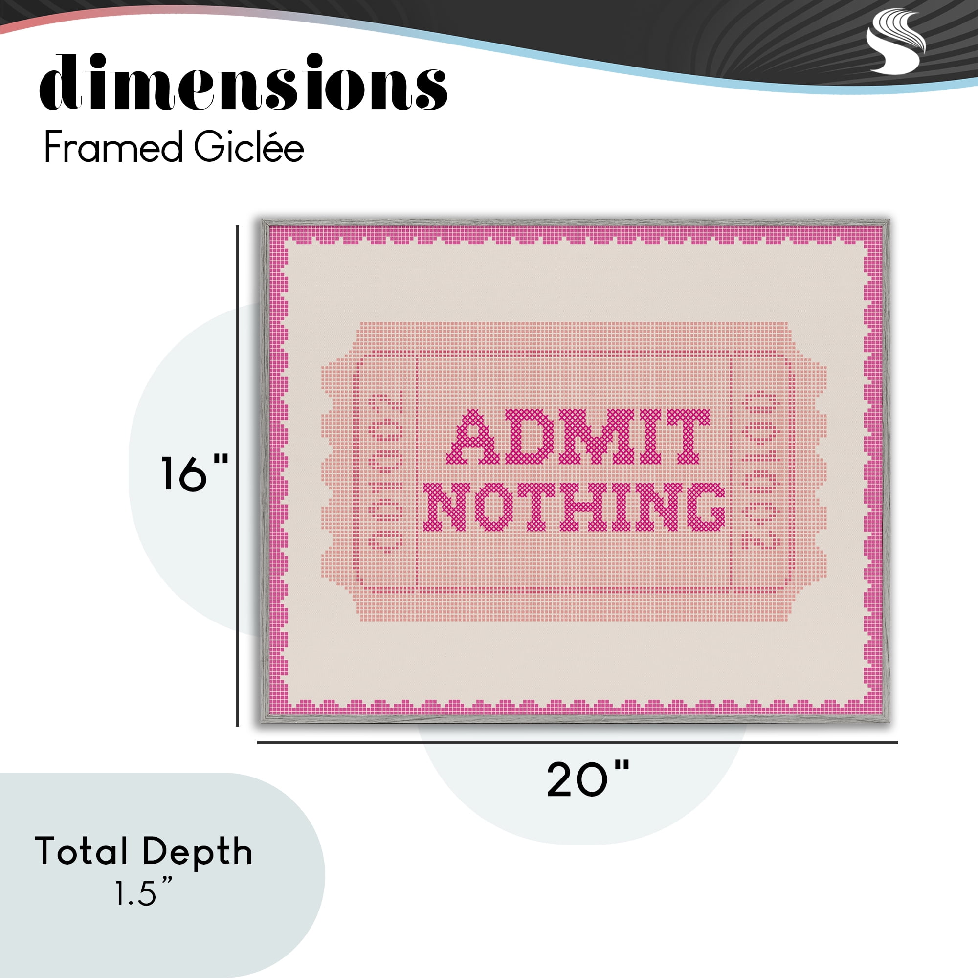 Stupell Industries Admit Nothing Retro Pink Ticket Gray Framed Giclee Art, design by Lil' Rue