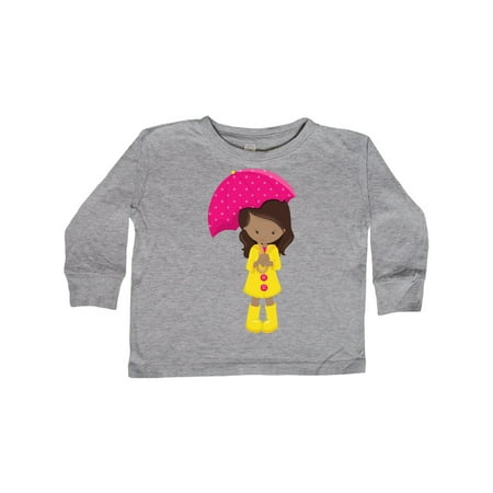

Inktastic African American Girl Yellow Raincoat Umbrella Gift Toddler Toddler Girl Long Sleeve T-Shirt