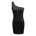 thumbnail image 3 of XIUH Women One Shoulder Sequins Party Dress Sleeveless Wraped Mini Dress Black L, 3 of 4