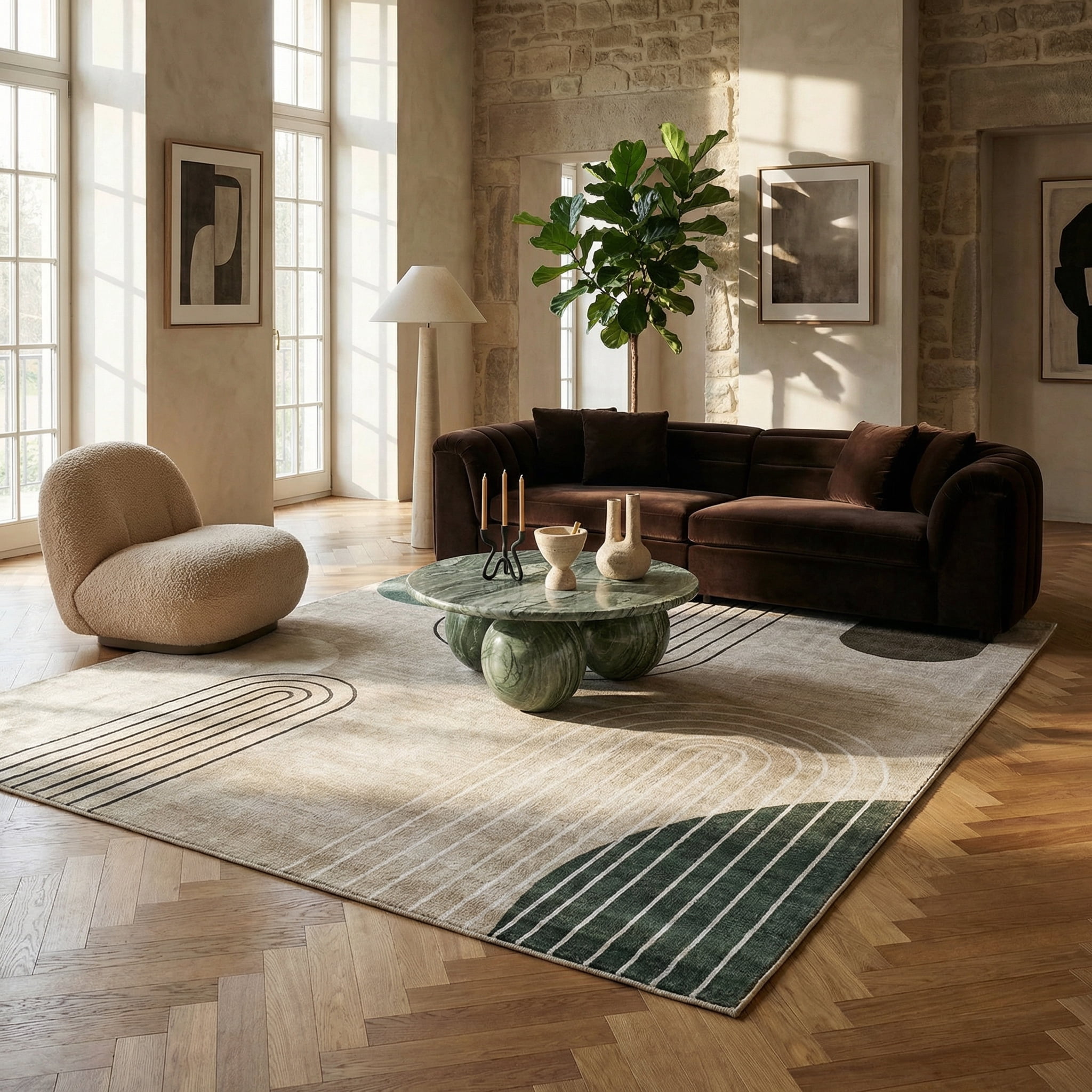 Rug Branch Eclipse Mid-Century Modern Indoor Area Rug, Beige Green, Abstract - Living Room, Bedroom, Dining Room, and Office