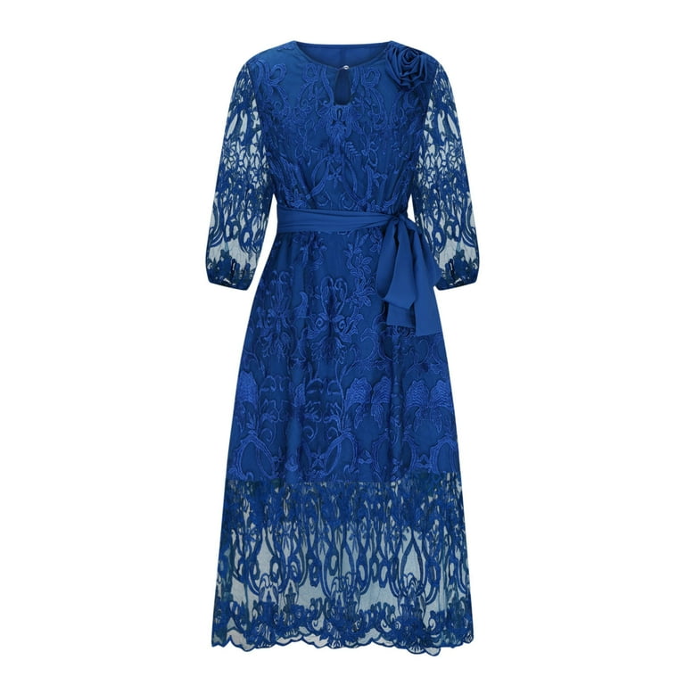 Ayolanni Womens Holiday Dresses 2025 Blue V-Neck Plus Size Solid Long  Sleeve Midi Dresses Young Adult Dresses Women 2x - Walmart.com