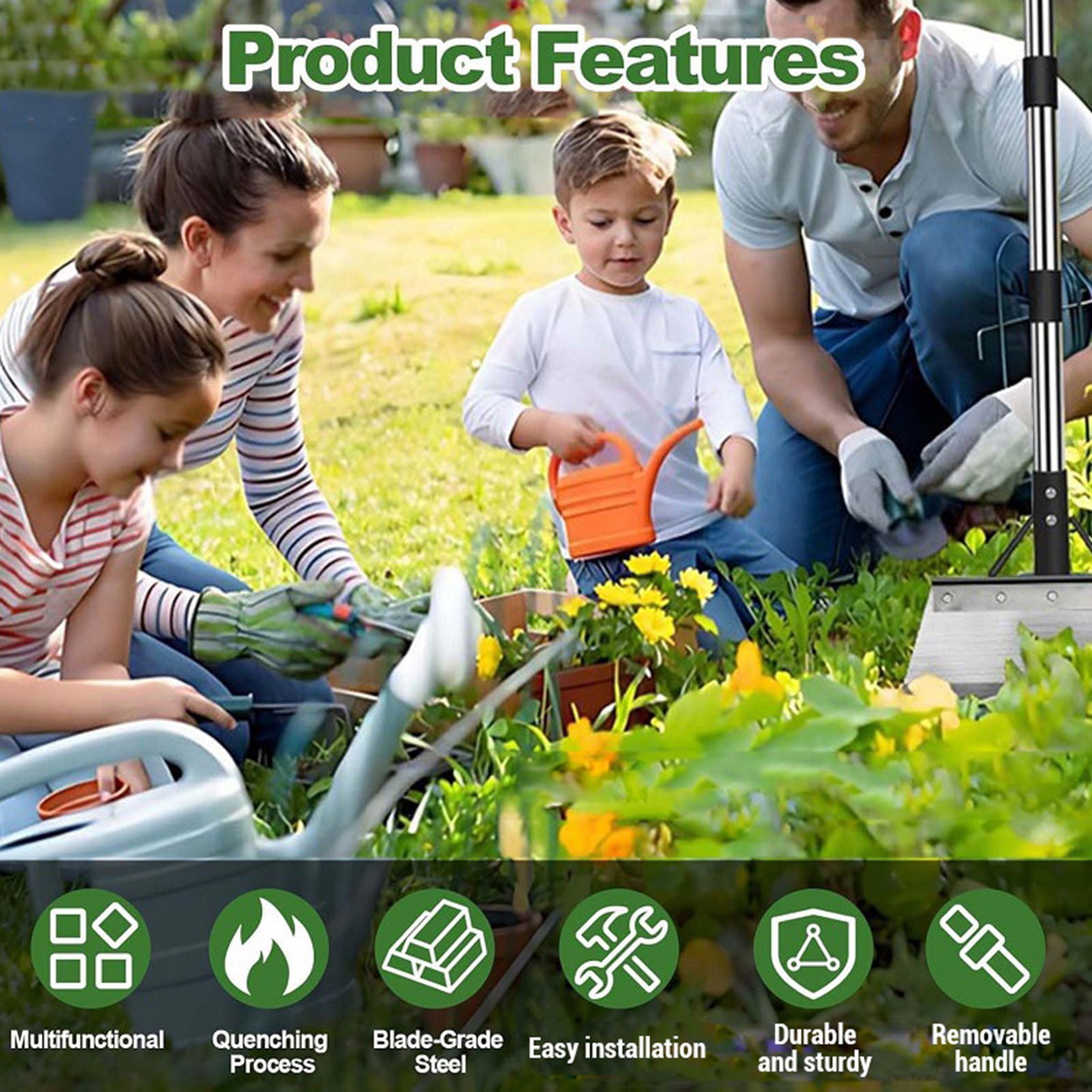 NFTIGB Multifunctional Garden Cleaning Flat Shovel Heavy Duty Steel Tool with Adjustable Handle for Weeding & Ice Removal (9.1x3.9x63.0 in / 23x10x160 cm)