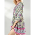 thumbnail image 2 of nvzhuang Women Summer Mini Dress  3/4 Lantern Sleeve Button Placket Dress Beach Party Boho Dress, 2 of 9