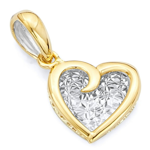 Wellingsale 14K Two 2 Tone White and Yellow Gold Polished Heart Charm Pendant