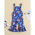 thumbnail image 2 of Bagilaanoe 4th of July Jumpsuit for Toddler Baby Girl Sleeveless Floral Print Romper Overalls + Headband 12M 18M 24M 3T 4T 5T Kids Long Flared Pants Independence Day Outfits, 2 of 9