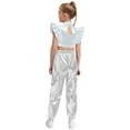 thumbnail image 2 of Haitryli Kids Girls Sparkly Metallic Hip-Hop Jazz Dance Outfit Mesh Patchwork Crop Top and Cargo Pants Set Silver 8, 2 of 6
