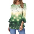 thumbnail image 3 of lcziwo St Patricks Day Shirts for Women 2025 Fashion Shamrock Graphic Tees Blouse Casual 3/4 Bell Sleeve V Neck Tshirts Vacation Tops Mother's Day Gifts Green XL, 3 of 6