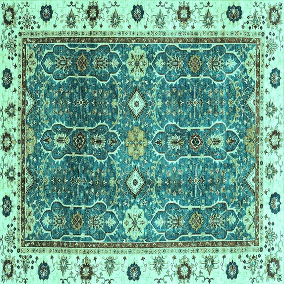 Ahgly Company Indoor Square Oriental Turquoise Blue Traditional Area Rugs, 4' Square
