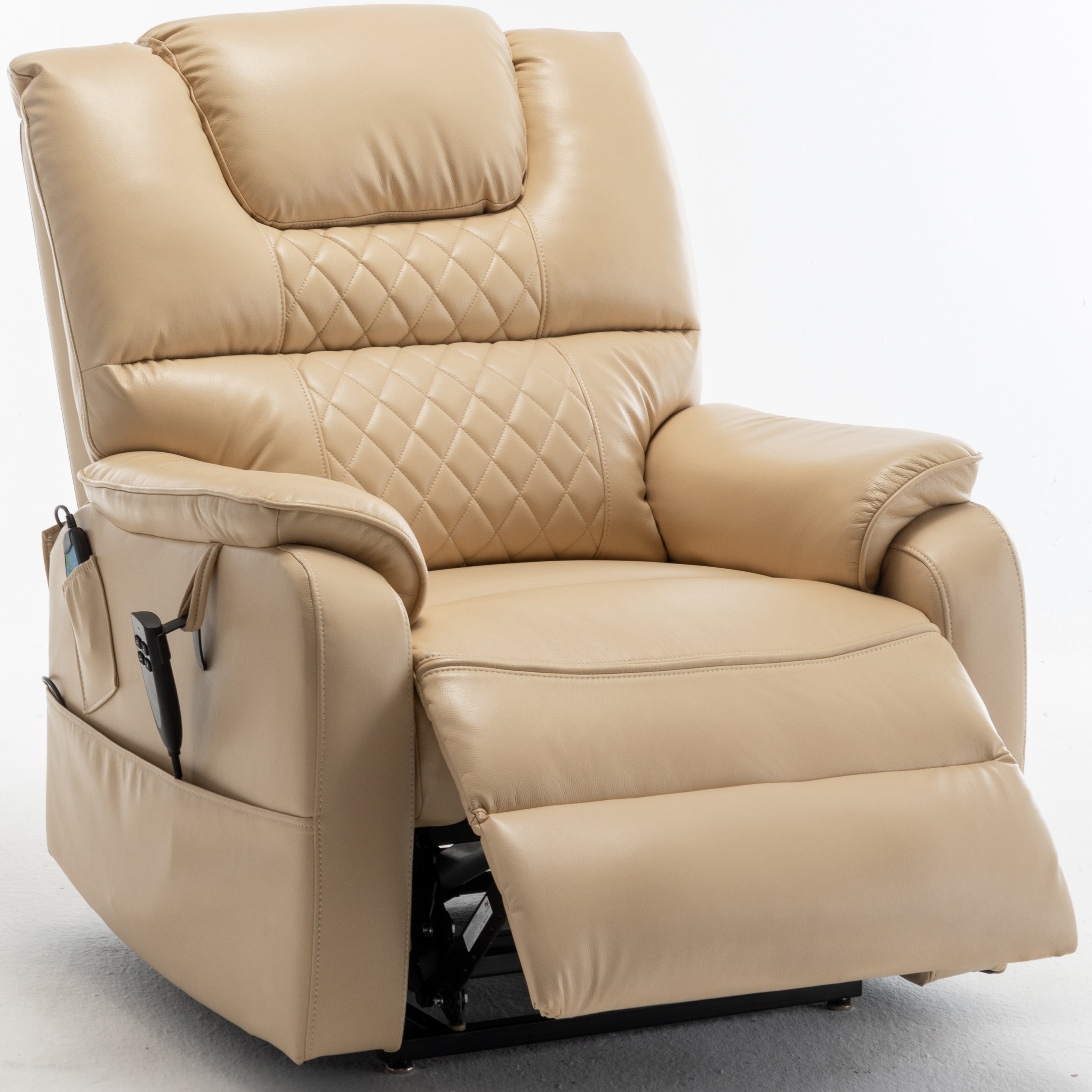 Large Power Lift Recliner Chair for Elderly, Dual OKIN Motor Massage Chair  Recliner with Heat, 180 Degrees Lay Flat Recliner, Beige PU Leather Big Man