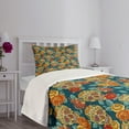 thumbnail image 3 of Ambesonne Sugar Skull Quilted Bedspread Set 2 Pcs, Diamond Eyes Roses, Twin Size, Multicolor, 3 of 5