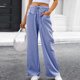 thumbnail image 5 of Pantalones de Mujer Pantalones Casuales Cordón de Cintura Larga con Bolsillo, Poliéster Todas las Estaciones de Ocio, 5 of 7