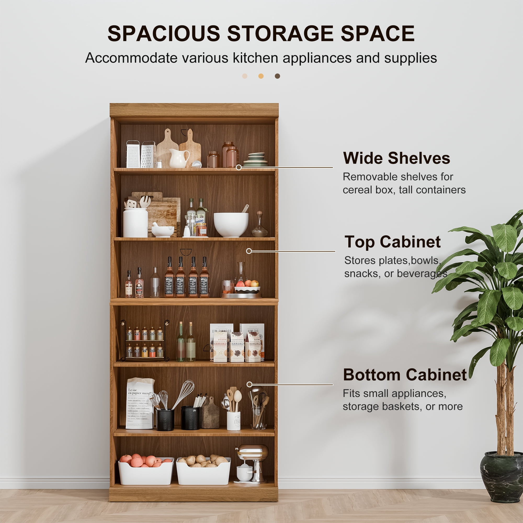 MAYEERTY 2-Set 16*31*36"Natural Wood Grain Storage Cabinet with Adjustable Shelves for Living Room, Bookcase