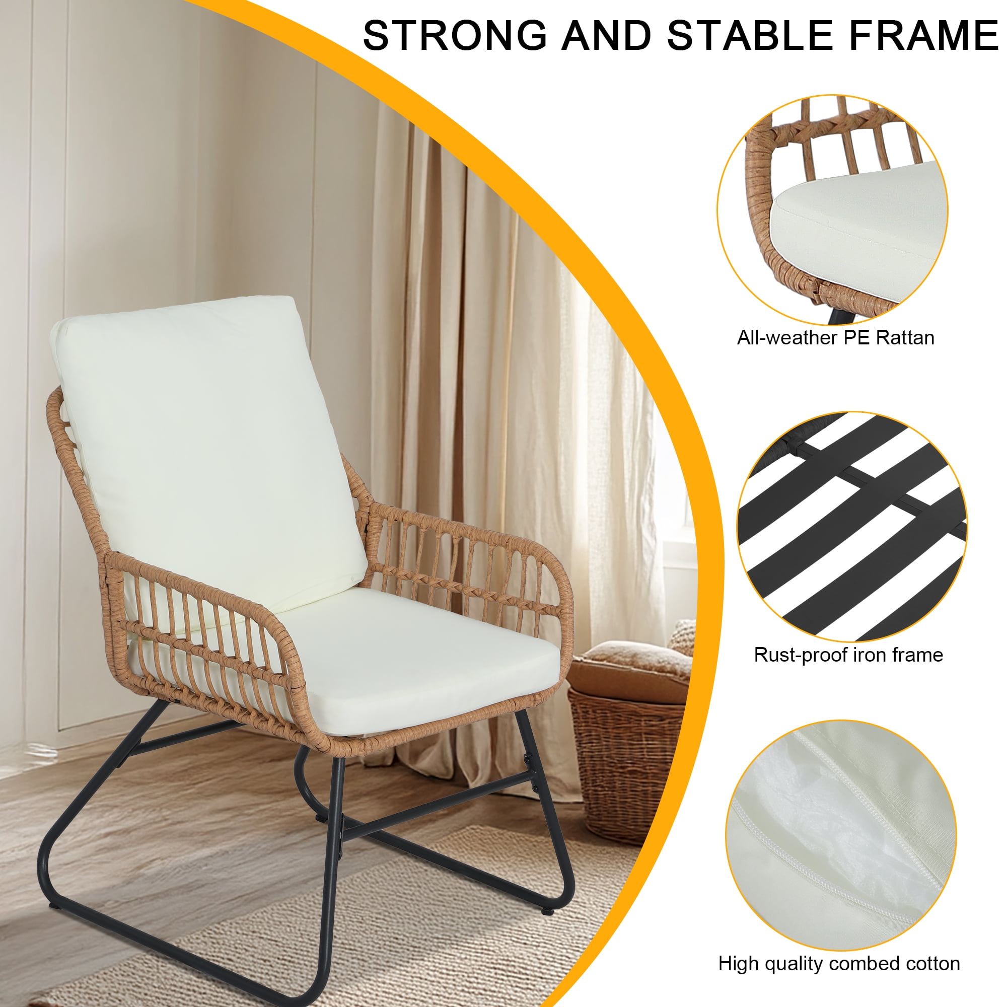 AstrPthylx 4-Piece Rattan Patio Set - All-Weather Outdoor Conversation Furniture with Tempered Glass Table & Quick-Dry Cushions for Garden, Porch, Balcony