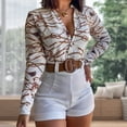 thumbnail image 3 of Blusa con estampado floral camisas con cuello vuelto traje de trabajo de oficina de manga larga para mujer FLhrweasw Nuevo, 3 of 7