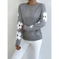 thumbnail image 6 of Women'S Floral Pattern Crewneck Long Sleeve Drop Shoulder Sweaters Pullover Tops Light Gray L, 6 of 10