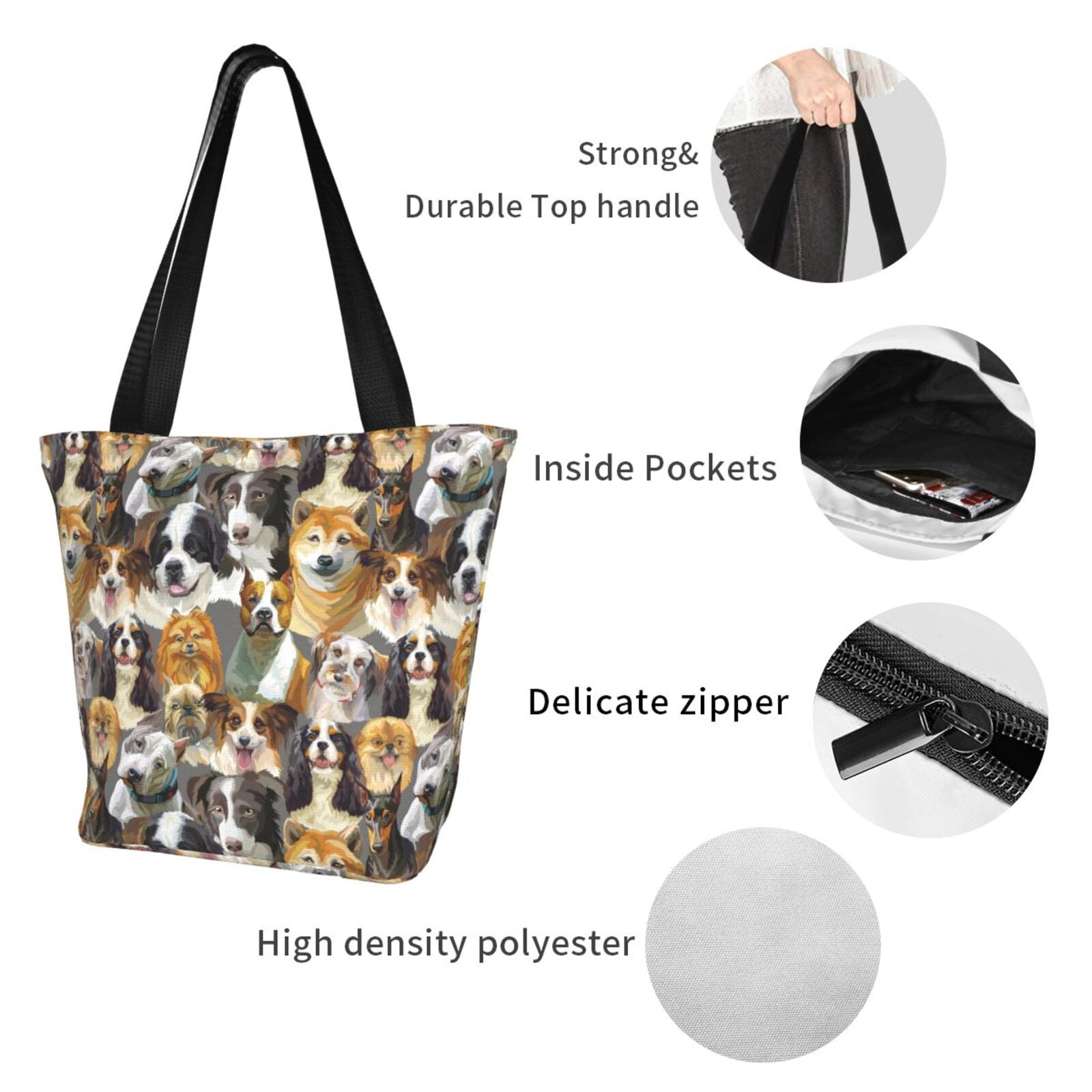 Ratiio Cute Dog Print Shoulder Bag for Women, Polyester Crossbody Purse Lightweight Handbag for Daily Travel and Casual Use