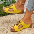 thumbnail image 5 of RUIYANQI Women's Open Toe Wedge Slides Metal Accent Casual Sandals Trendy Summer Footwear Comfortable Platform Design Daily Wear Beach Shoes Yellow Women Sandal, 5 of 9