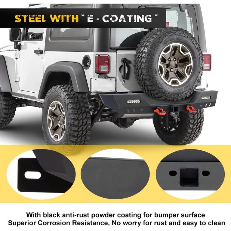 Off-road Steel Rear Bumper w/Led Light & D-ring Fit 07