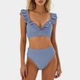 thumbnail image 2 of Swimsuits for Women High Waist Striped Print Bikini Set Ruffle Trim Sexy Two Piece Blue Women's Swimwear L, 2 of 5