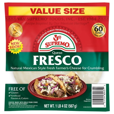 V&V Supremo Queso Fresco Authentic Mexican Style Cheese for Crumbling, Gluten-Free, 20 oz