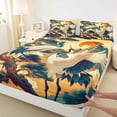 thumbnail image 5 of Manfei Traditional Crane Pine Queen Sheet Sets for Home, Mountain Sunset Bed Set for Office, Beige Blue Gold 4-Piece, 1 Flat Sheet, 1 Fitted Sheet and 2 Pillowcases, 5 of 6