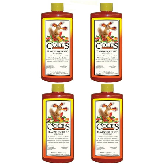 Cole's Wild Bird Feed Flaming Squirrel Seed Sauce, 8 oz. Bottle (4 Pack)