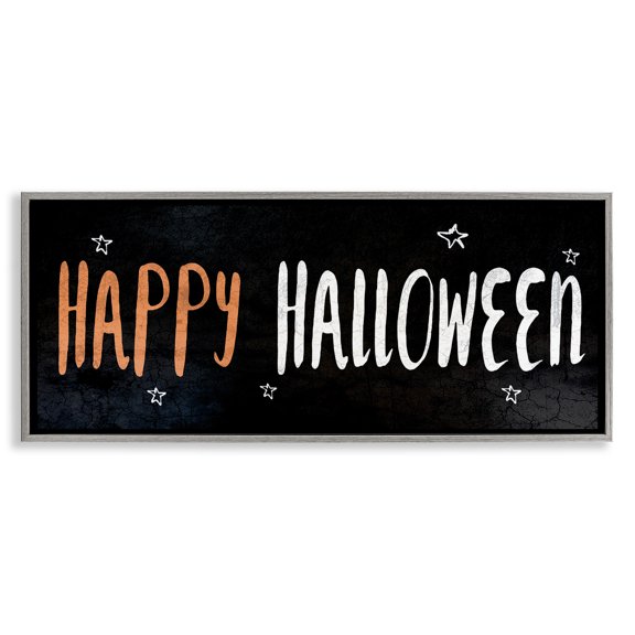 Stupell Industries Happy Halloween Spooky Stars Holiday Painting Gray Framed Art Print Wall Art, 30 x 13