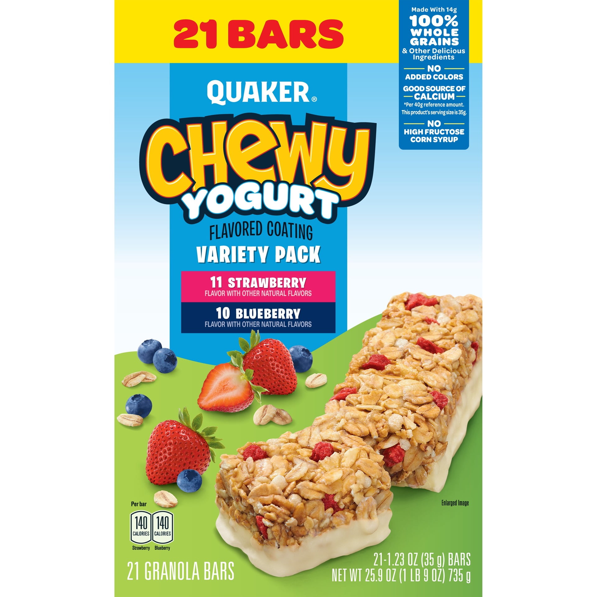 Quaker Chewy Yogurt Granola Bars Variety Pack 1.23 OZ 21 Count