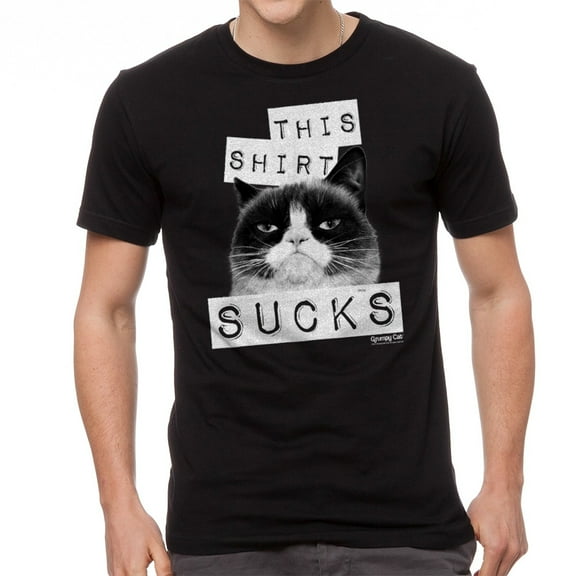 Grumpy Cat This Shirt Sucks Men Black T-Shirt NEW Size L, Male Large