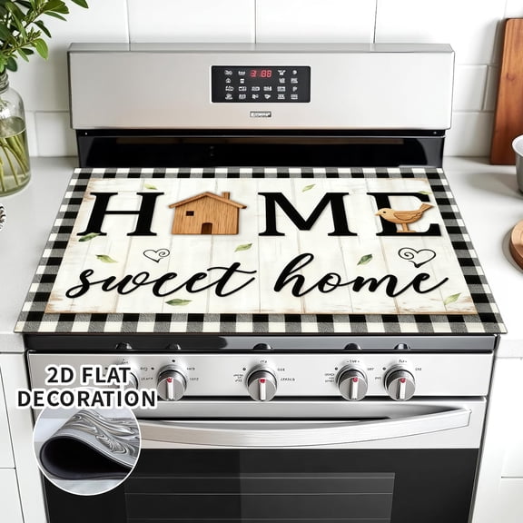 Stove Cover, Sweet Home Stove Top Covers for Electric Stove, 20''X28'' White Heat Resist Kitchen Glass Stove Protector Mat Farmhouse Decor Gas Stove Pad Induction Cooktop Ceramic Mat