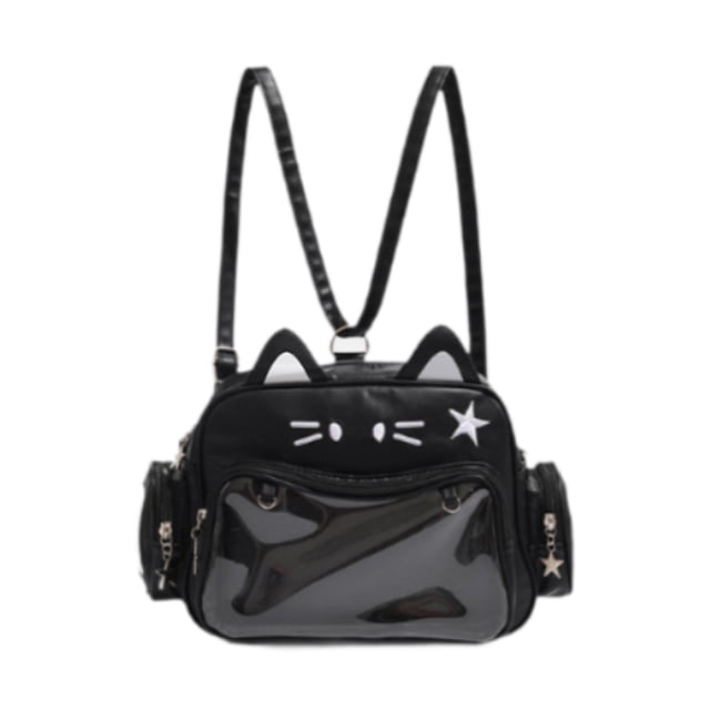MERIGLARE Cat Ita Bag Clear Window Crossbody Purse for Anime Display Pin Display Party Black