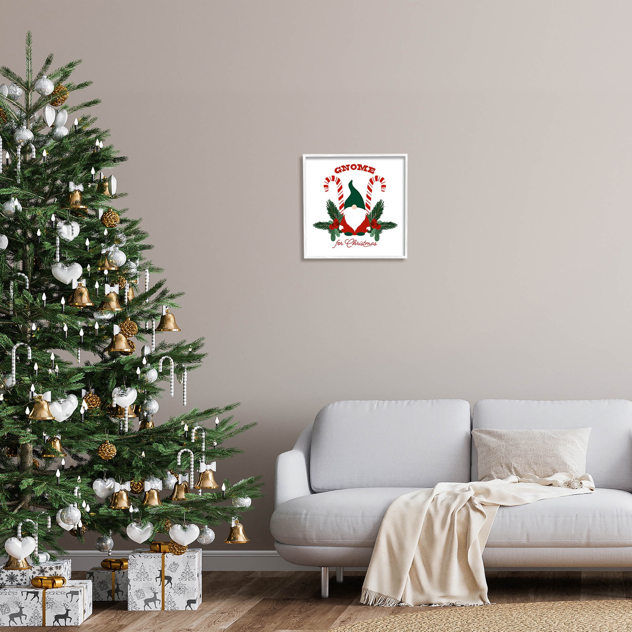 Stupell Industries Gnome For Christmas Candy Canes Graphic Art White Framed Art Print Wall Art, Design by The Saturday Evening Post
