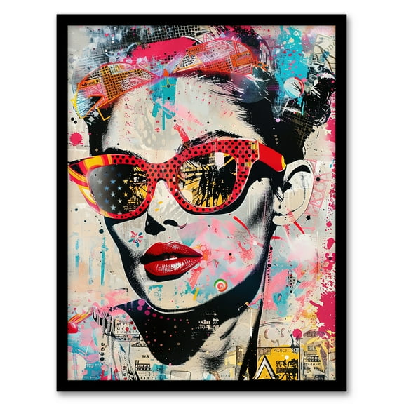 Artery8 Vintage Lady Sunglasses Portrait Street Pop Art Living Room Art Print Framed Poster Wall Decor 12x16 inch
