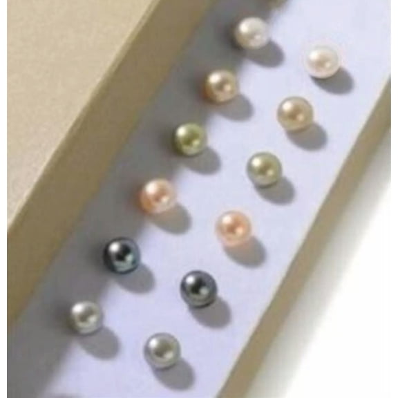 K-KED Wholesale 6 Pairs 7-8mm Multicolor Freshwater Pearl Silver Stud Earrings