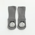 thumbnail image 6 of Zwiiyzr Toddler Boys Girls Slipper Socks 0-3 Years Over The Calf Solid Color Cartoon Socks Keep Warm Kids Soft Dispensing Non-Slip Indoor Newborn Socks Dark Gray, 6 of 8