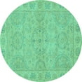 thumbnail image 1 of Ahgly Company Machine Washable Indoor Round Oriental Turquoise Blue Traditional Area Rugs, 3' Round, 1 of 4