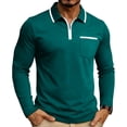 thumbnail image 3 of Henley Shirts for Men Long Sleeve 1/4 Zip Up Collared Polo Shirts Causal Solid Pull on Tees with Pocket, M, 3 of 5