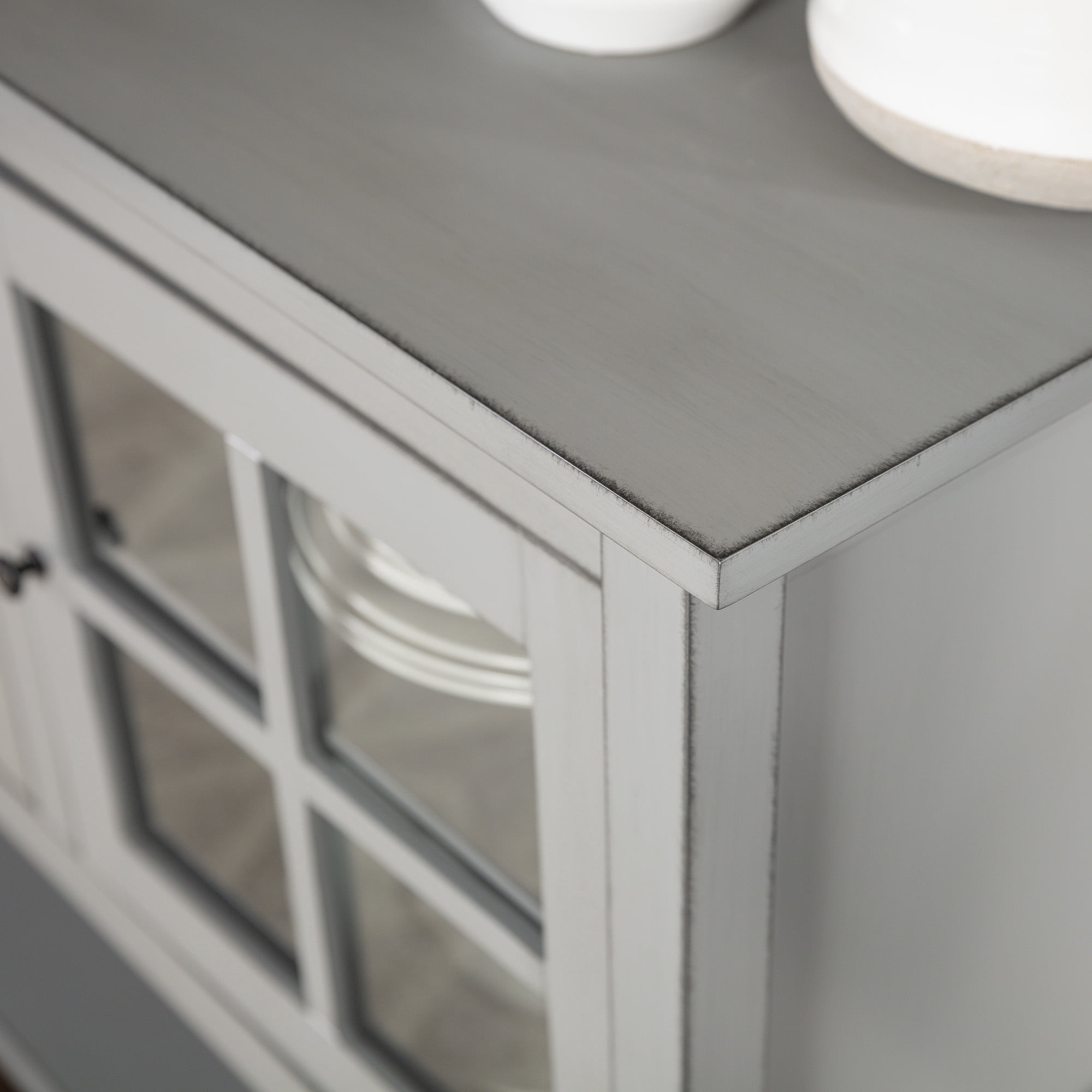 Manor Park Modern 52" Glass Door Dining Buffet Table, Antique Grey