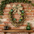 thumbnail image 7 of St. Patrick's Day Four Leaf Clover Bow Wreath, Artificial Green Shamrock Wreath with Bow, 30x38cm Holiday Decor for Door Wall Mantle, 1 Piece, 7 of 7